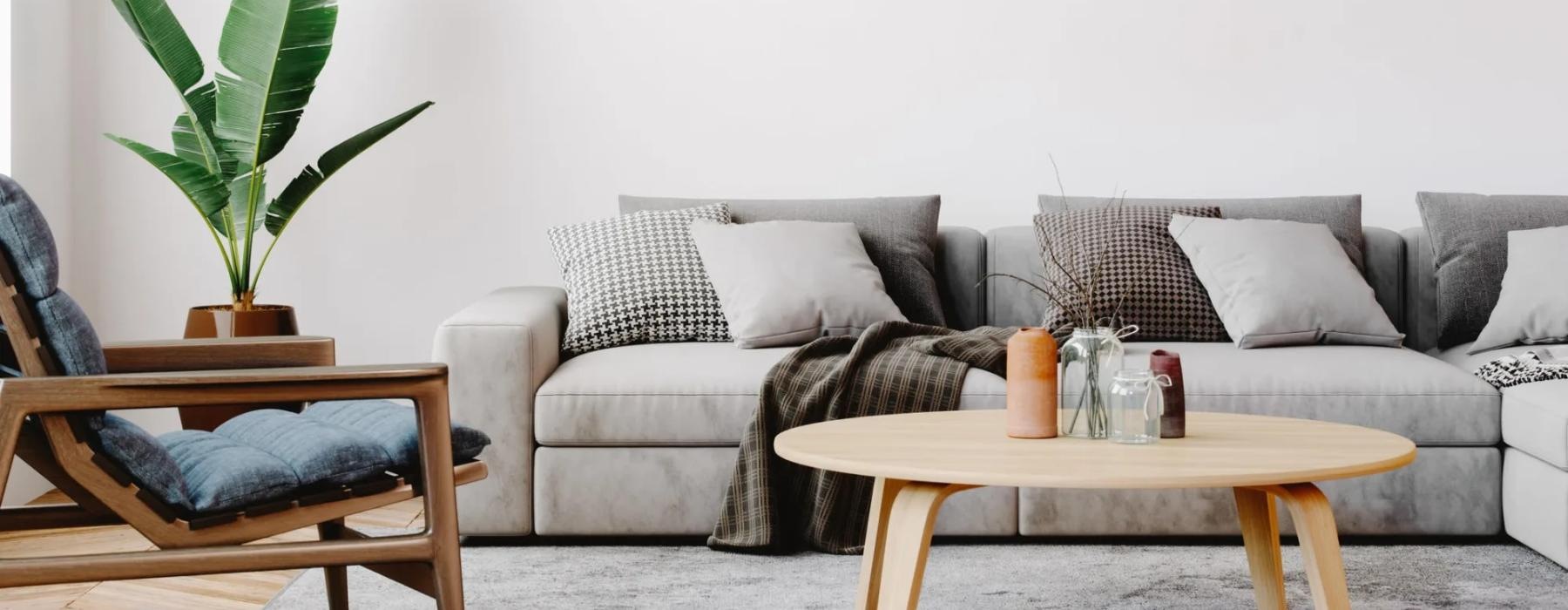 a living room with a couch and a coffee table