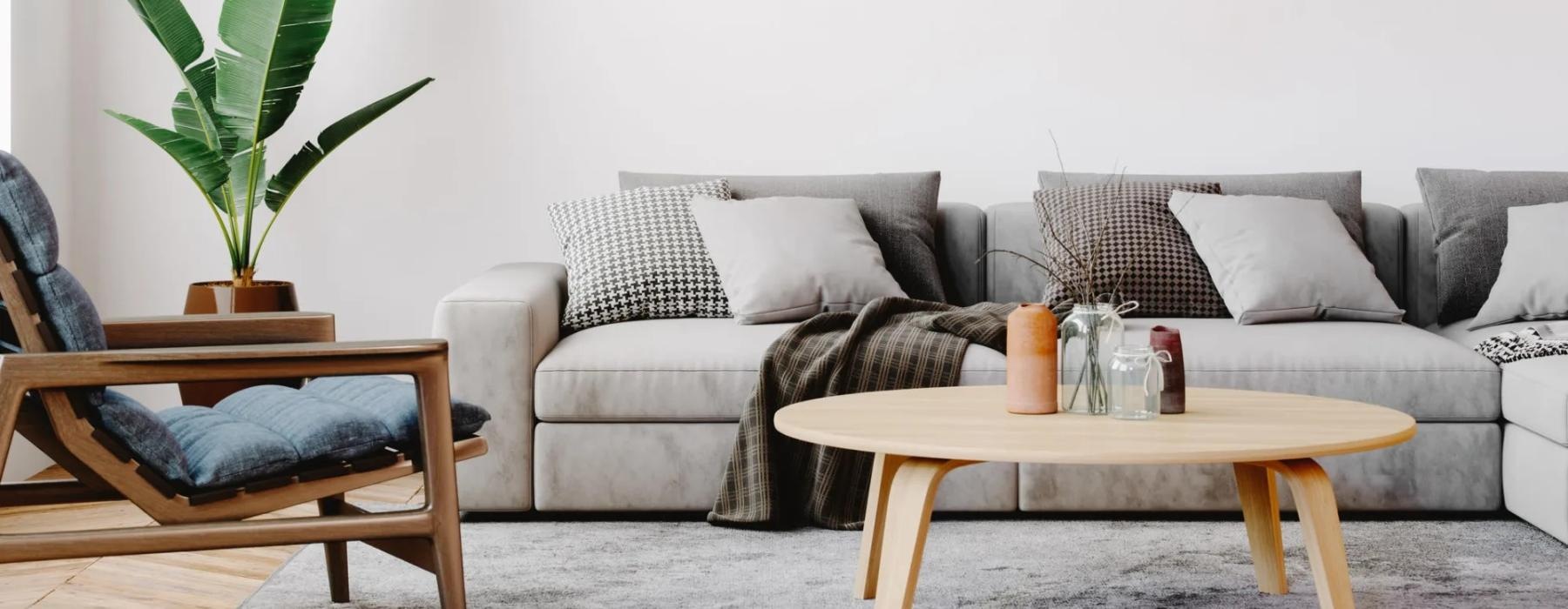 a living room with a couch and a coffee table